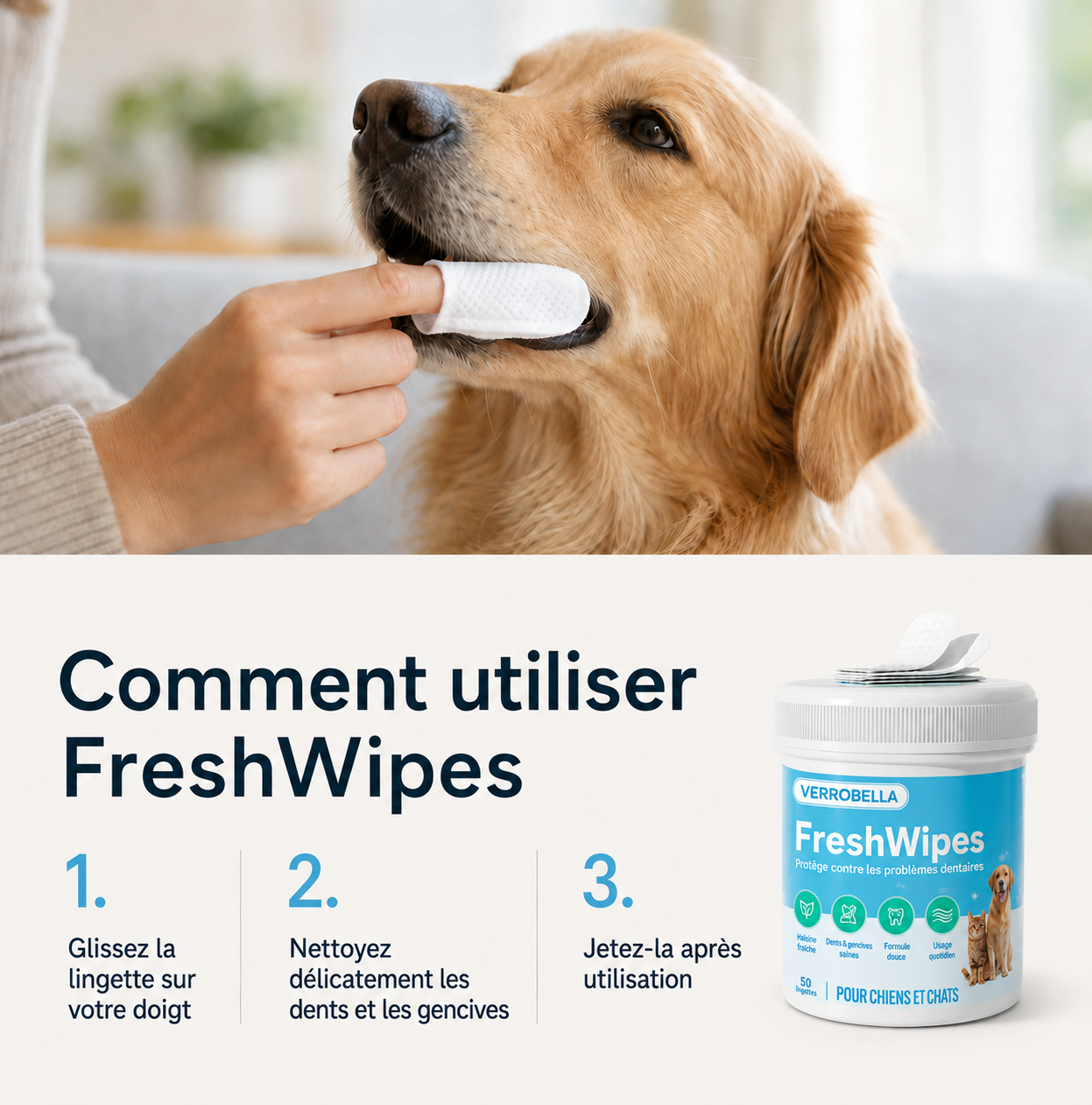 FreshWipes™ – Lingettes dentaires pour chiens et chats